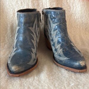 Vintage Blue Leather Ankle Boots